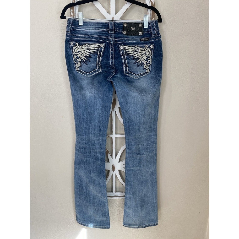 Y2K Miss Me Jeans 27x33 Faux Leather Wing Mid Rise Boot Jeans Grunge *J325
